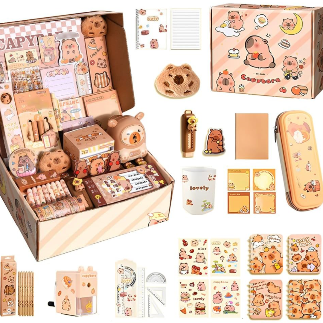 Set de Papelería Capibara Kawaii 29 Piezas Adorables Para Clase o Regalo
