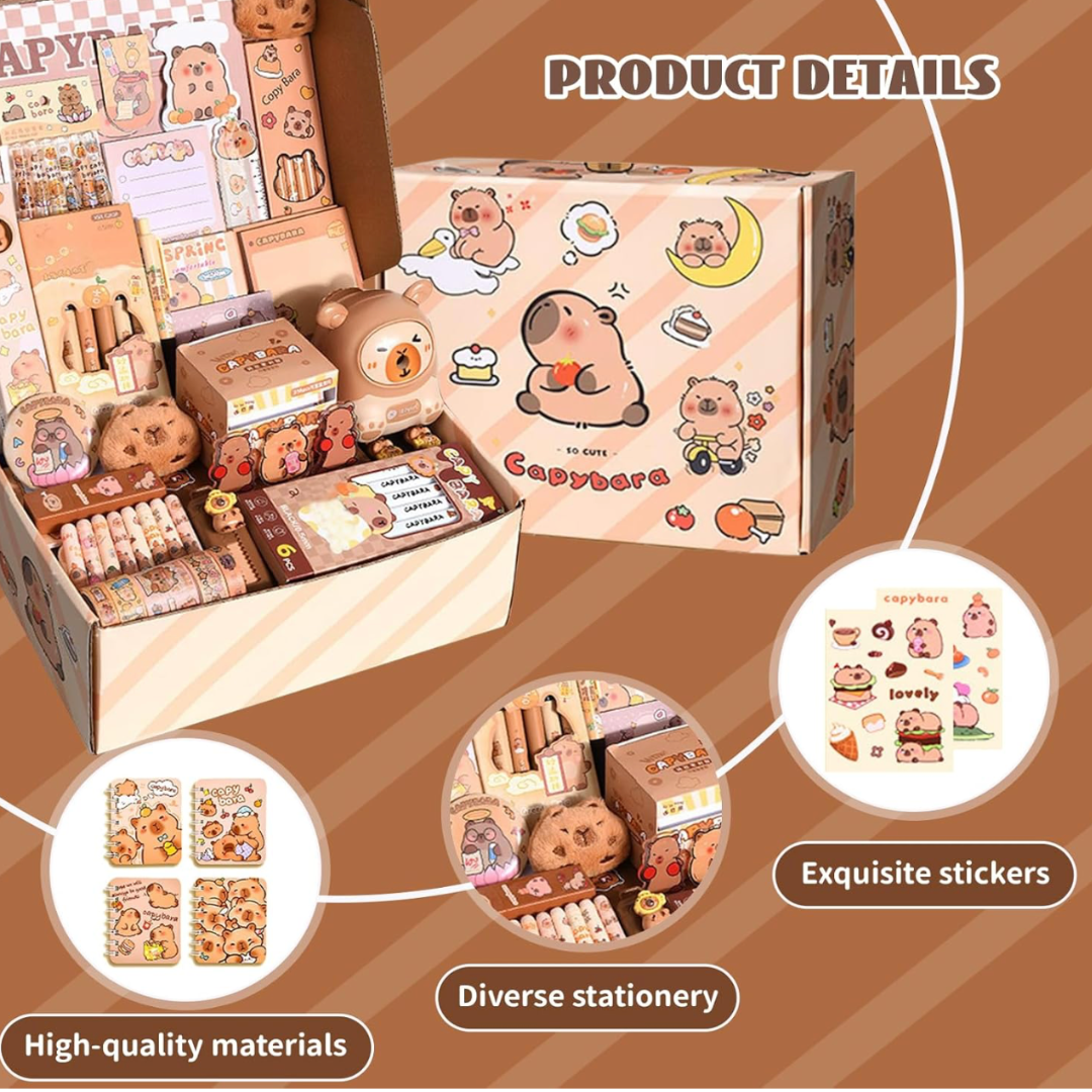 Set de Papelería Capibara Kawaii 29 Piezas Adorables Para Clase o Regalo